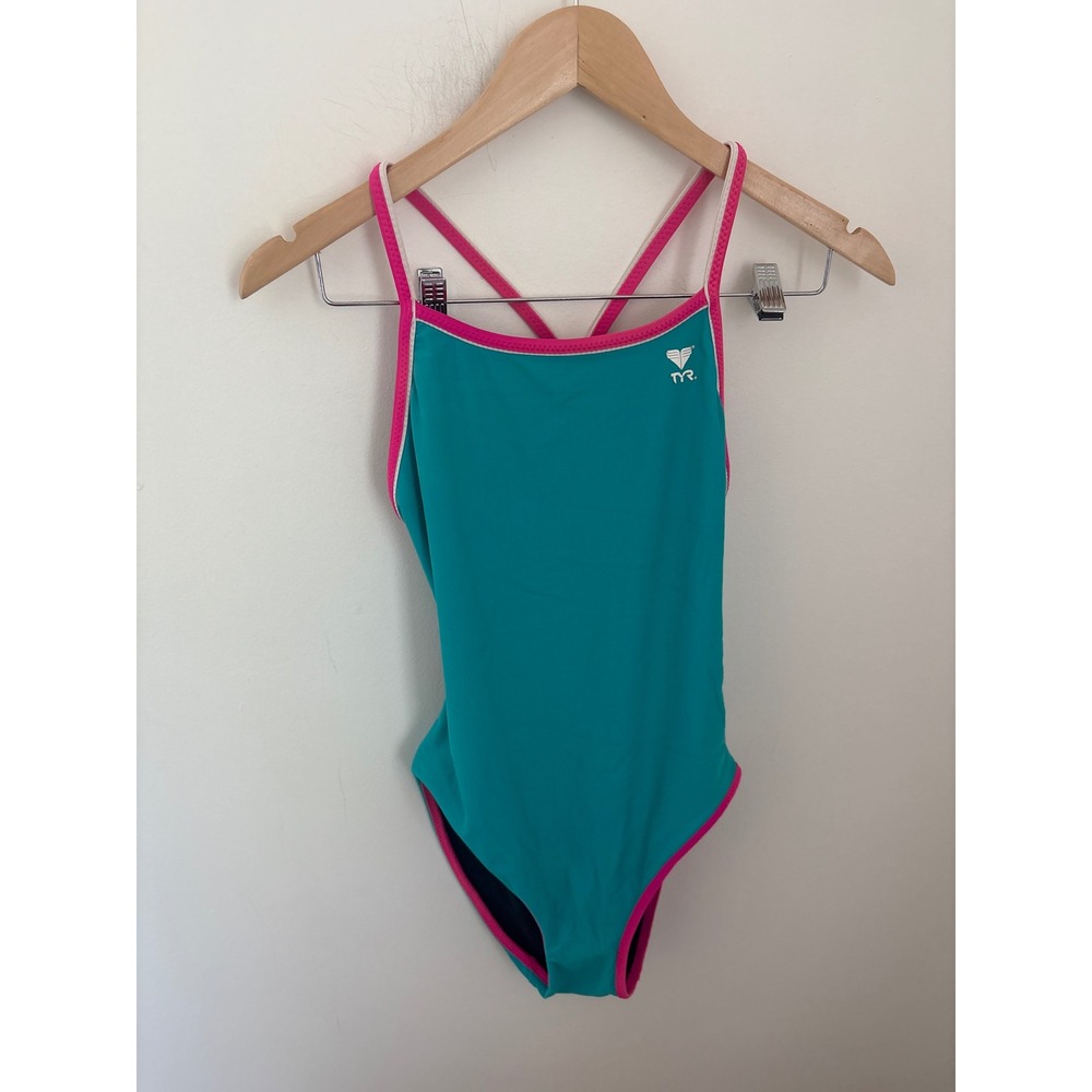 TYR Reversible One Piece Swimsuit Teal‎ Black Pink Diamondfit Training Swimwear